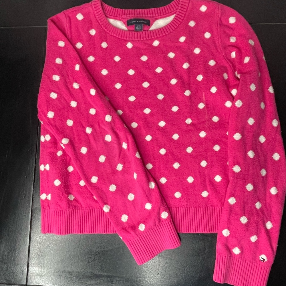 Tommy Hilfiger Pink and White Polka Dot Sweater 12-14 large